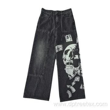 Custom Men's Print Denim Wash Distressed Jeans